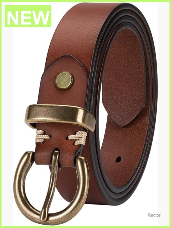 Genuine Leather Vintage Belt with Solid Brass Circle Buckle main image 5